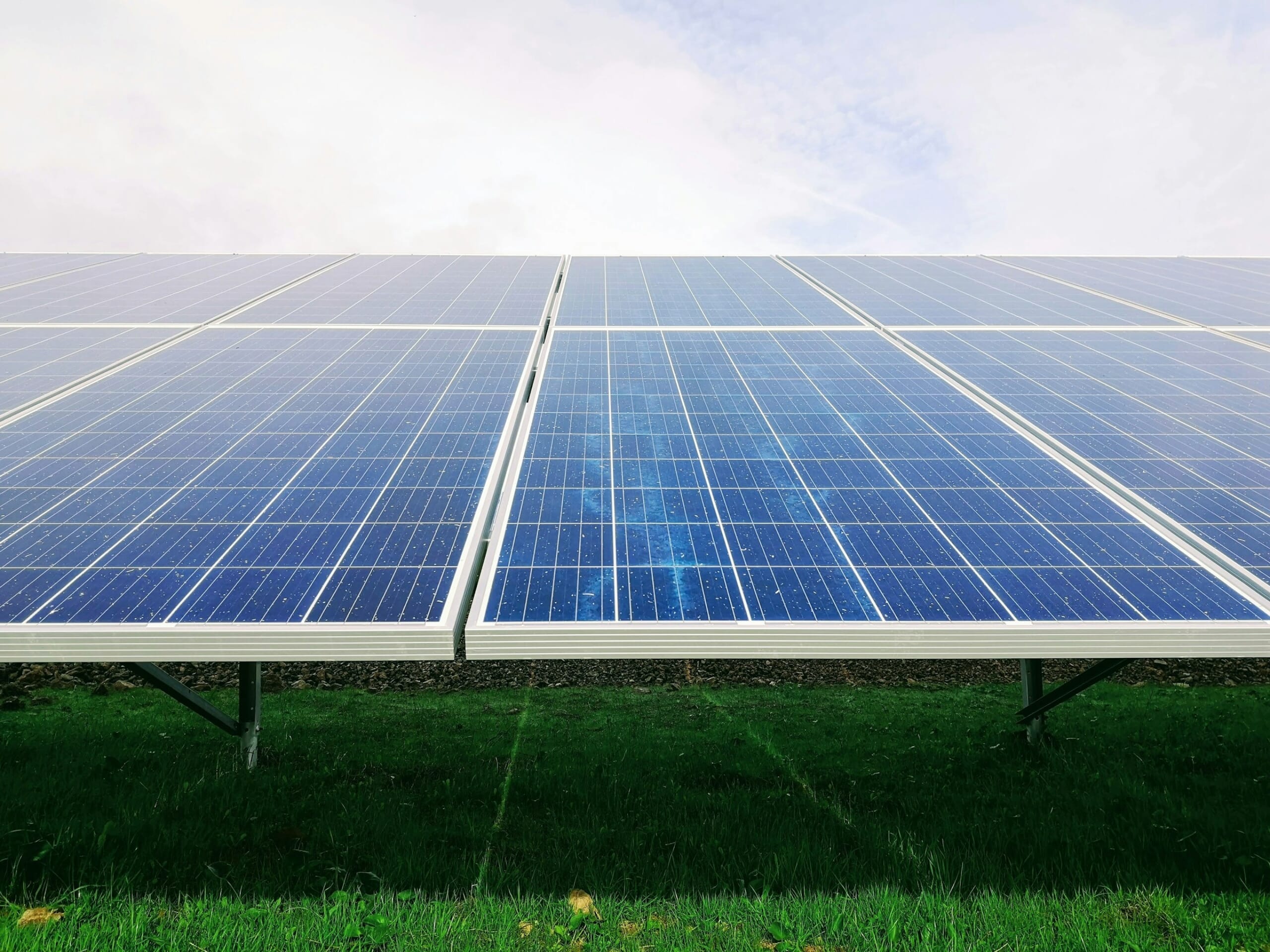 Ground mount solar panels on grass
