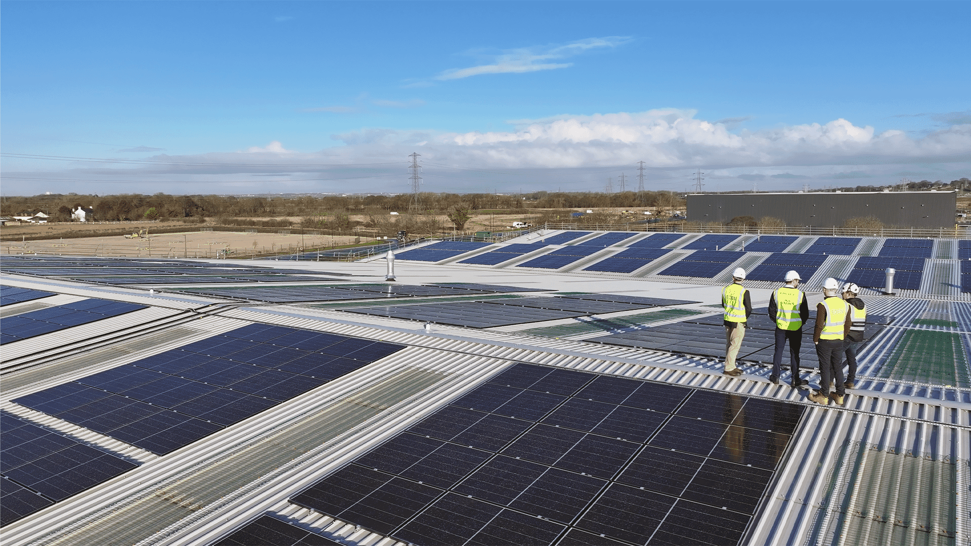 An industrial roof with solar installed